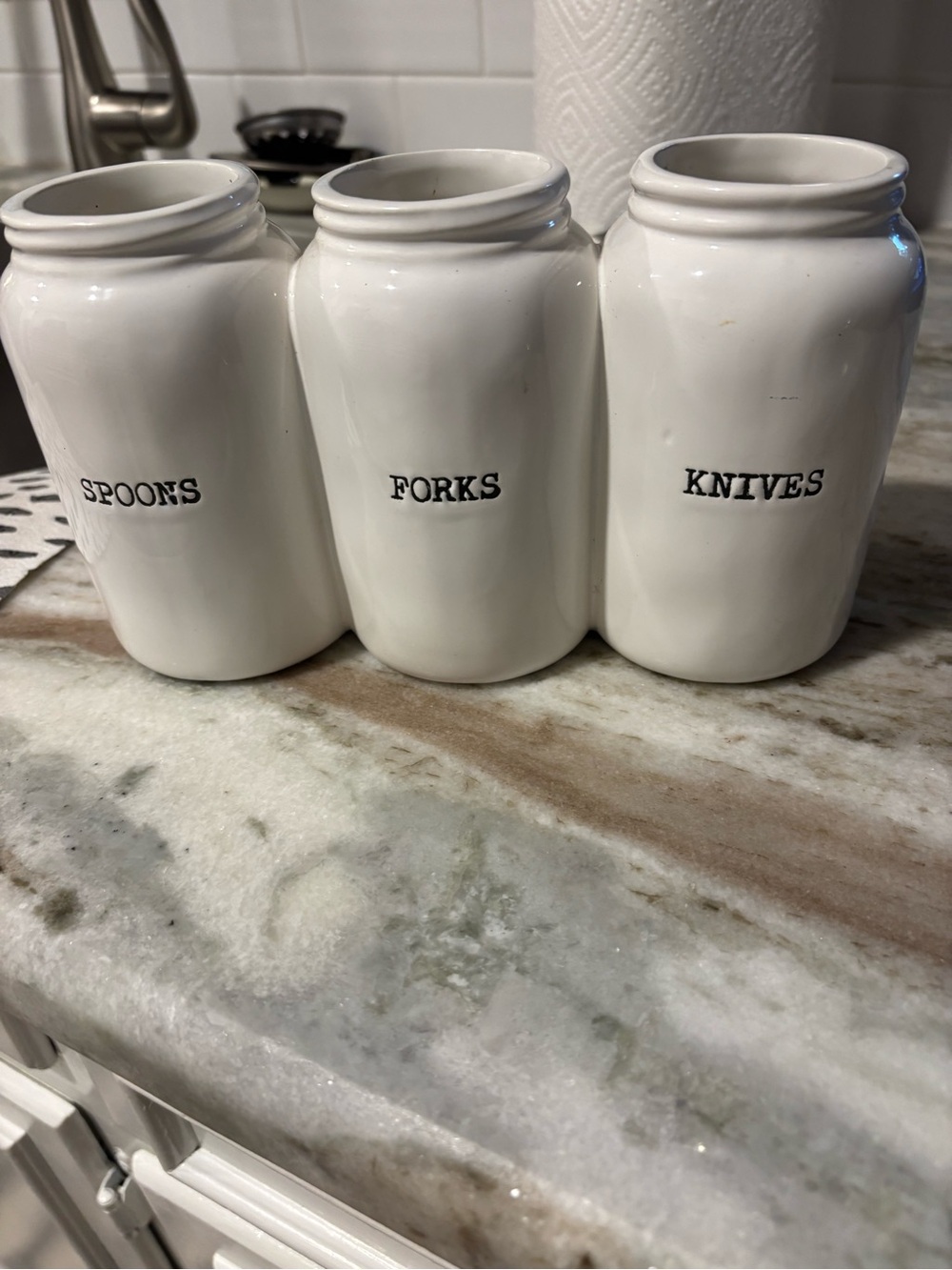 Mud Pie White Ceramic Spoon Fork Knife Utensil Holders